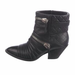 Giuseppe Zanotti Black Quilted Leather Ankle Boots with Silver Zippers
